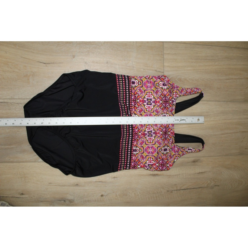 Lands End Womens 14P One Piece Swimsuit Pink Purple Paisley Medallion Black 14 P - Picture 7 of 8